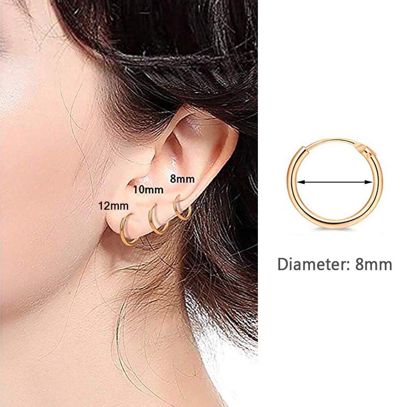 EPIRORA أقراط هووب فضية EPIRORA - أقراط غضروفية صغيرة للنساء والرجال، 4 أزواج من أقراط tragus من الفضة الإسترلينية 925 المضادة للحساسية (ذهبي، 8 مم × 4) - Image 3